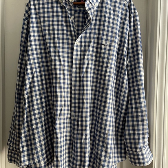 Vineyard Vines Navy and White Plaid Men's Shirt - Picture 1 of 4